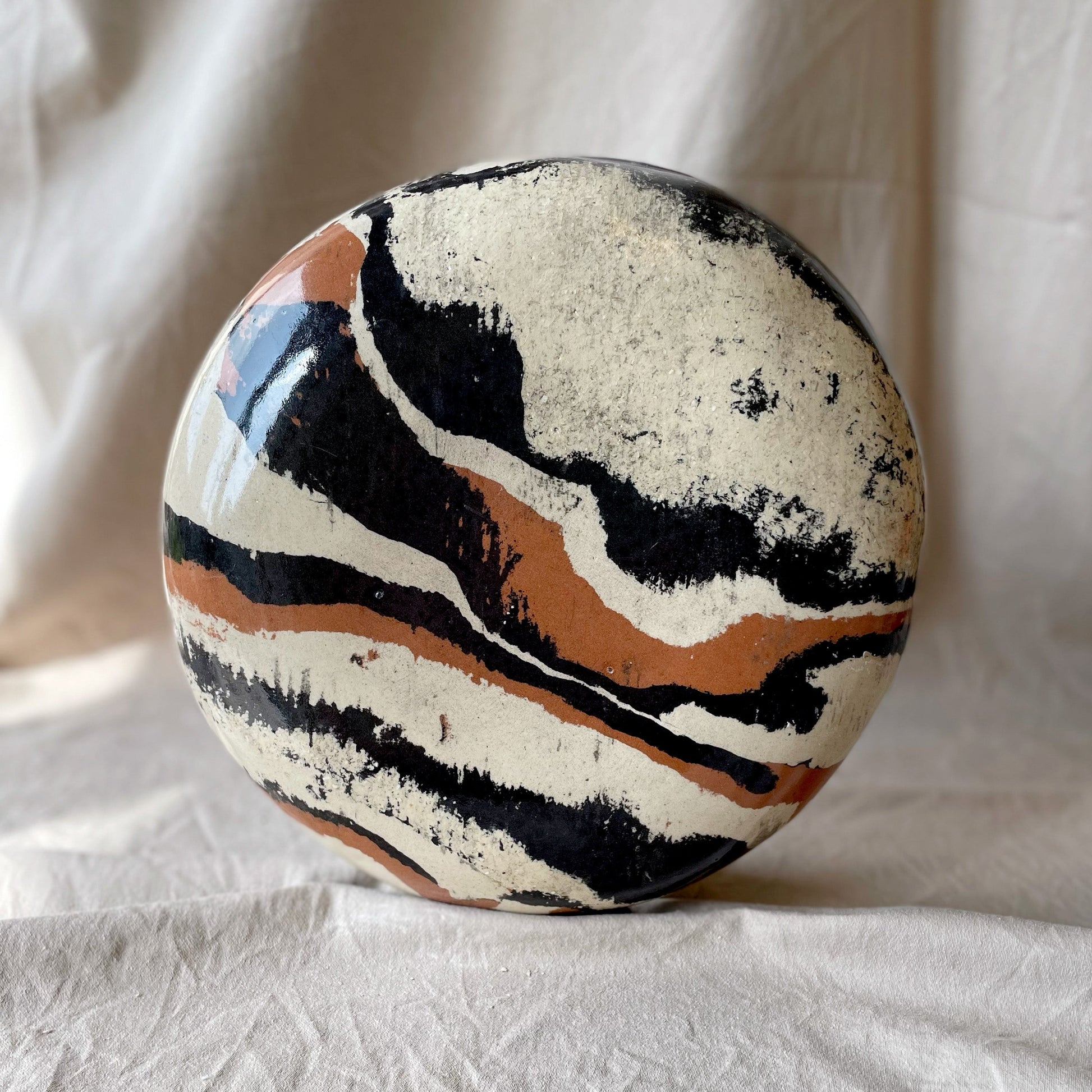 handmade ceramics, medium marbled bowl, beige black and terracotta merged, back side