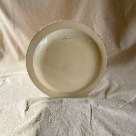 handmade ceramics, dinner plate with chicken pattern, back side