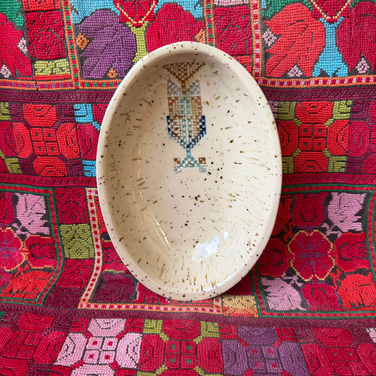 Sarwa / Cypress Tree — Hebron & Gaza Small Oval Platter in Speckled Stoneware