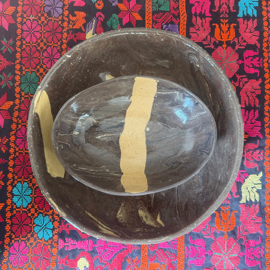 A marbled set:  bowl + oval platter