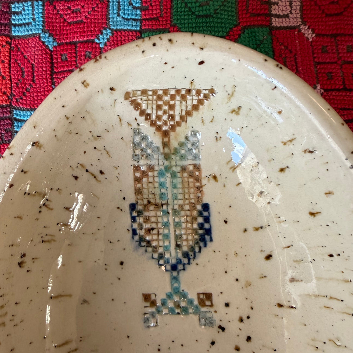 Sarwa / Cypress Tree — Hebron & Gaza Small Oval Platter in Speckled Stoneware