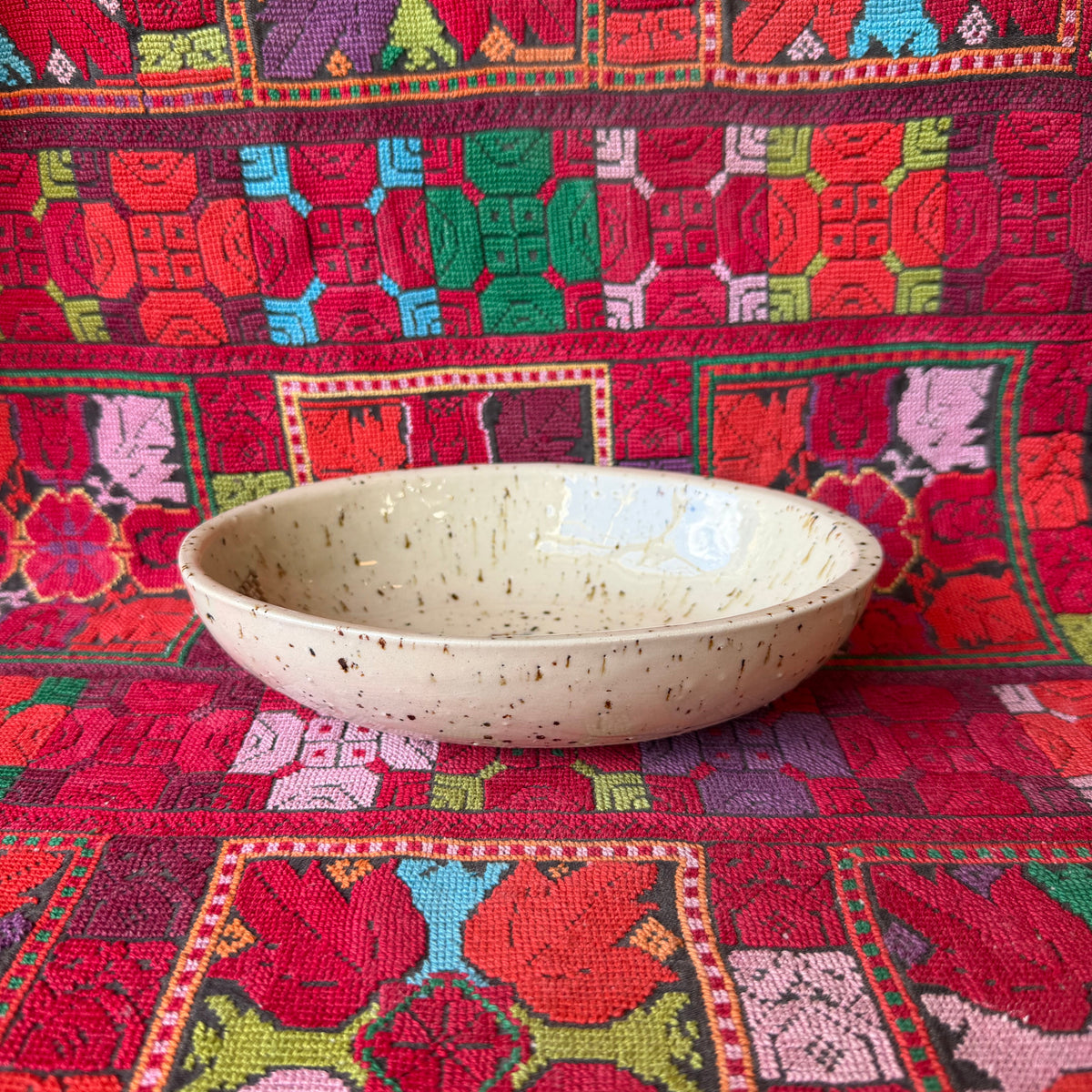 Sarwa / Cypress Tree — Hebron & Gaza Small Oval Platter in Speckled Stoneware