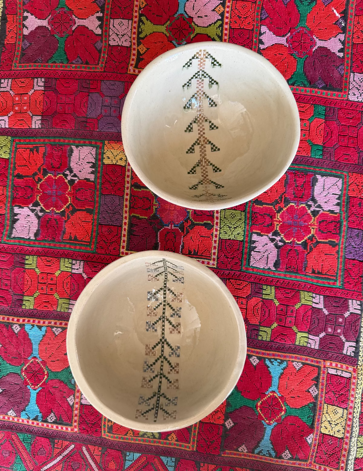 A Set of 2 Tatreez Bowls (Palm Tree & Tree of Love)